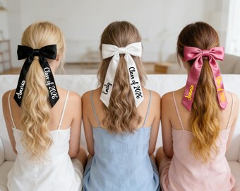 Personalized Graduation Hair Bow,,Custom Satin Bridal Hair Bow Clip,Personalised Concert Bows,Event Bows,Marathon Bows,Hen Party Accessory