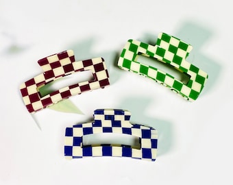 Large Checkerboard Hair Claw Clips,Plaid Hollow Rectangle Hair Clamps,Vintage Checker Hair Claws,Simple and Versatile Hair Accessories,Gift