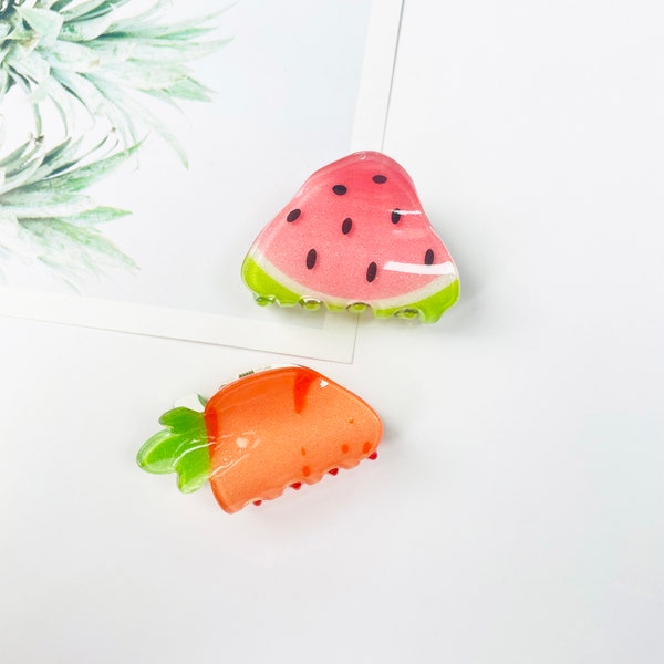 Watermelon/Carrot hair claw clips, Acrylic fruit hair claw for kids, vege glitter hair barrette, women hair clip, hair accessories