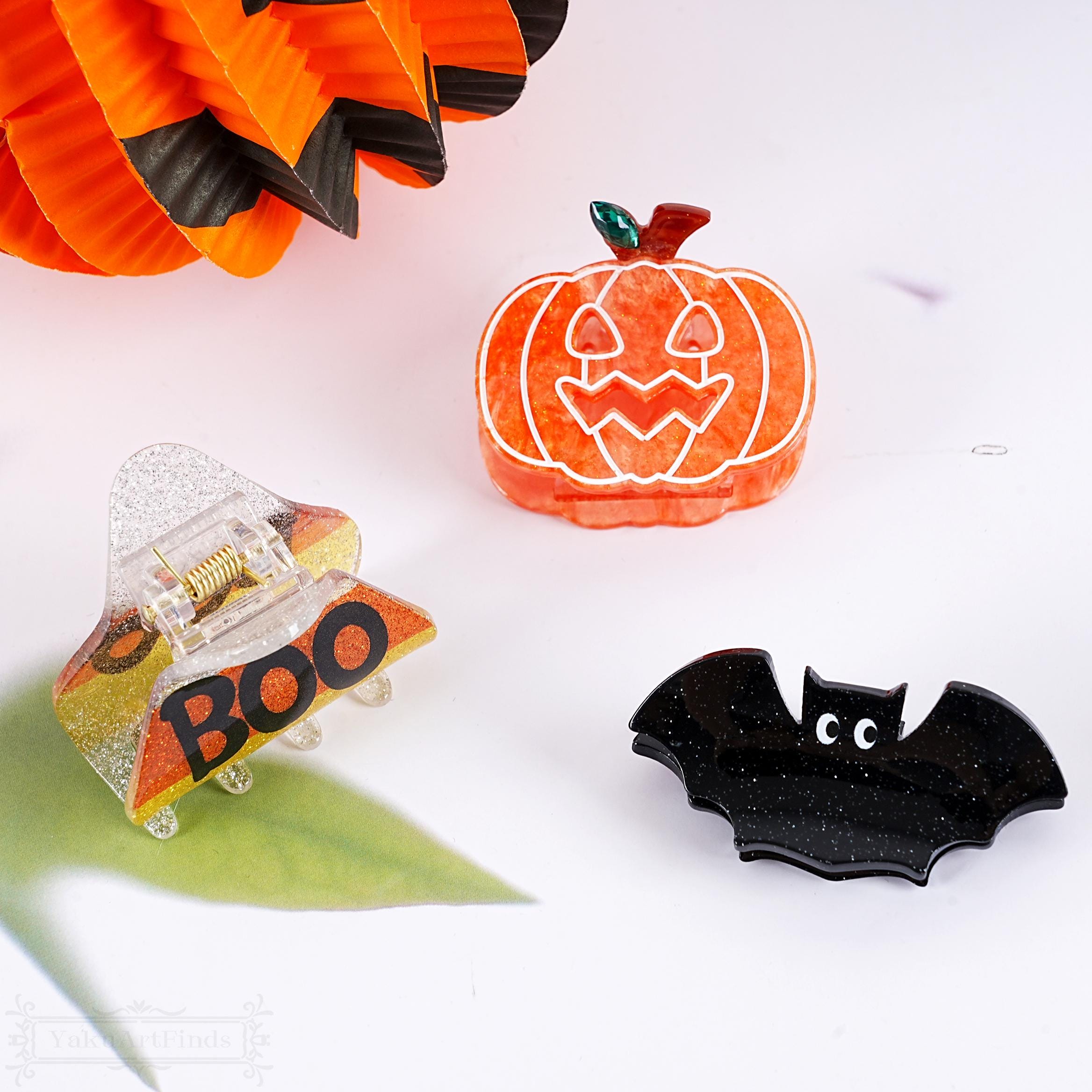 Halloween Hair Clips Set | Cute Acrylic Mini Claw Clips | Pumpkins, Bats, Ghosts Halloween Pumpkin Bat Hair Clips,fun Ghost Hair Claws  main image 2