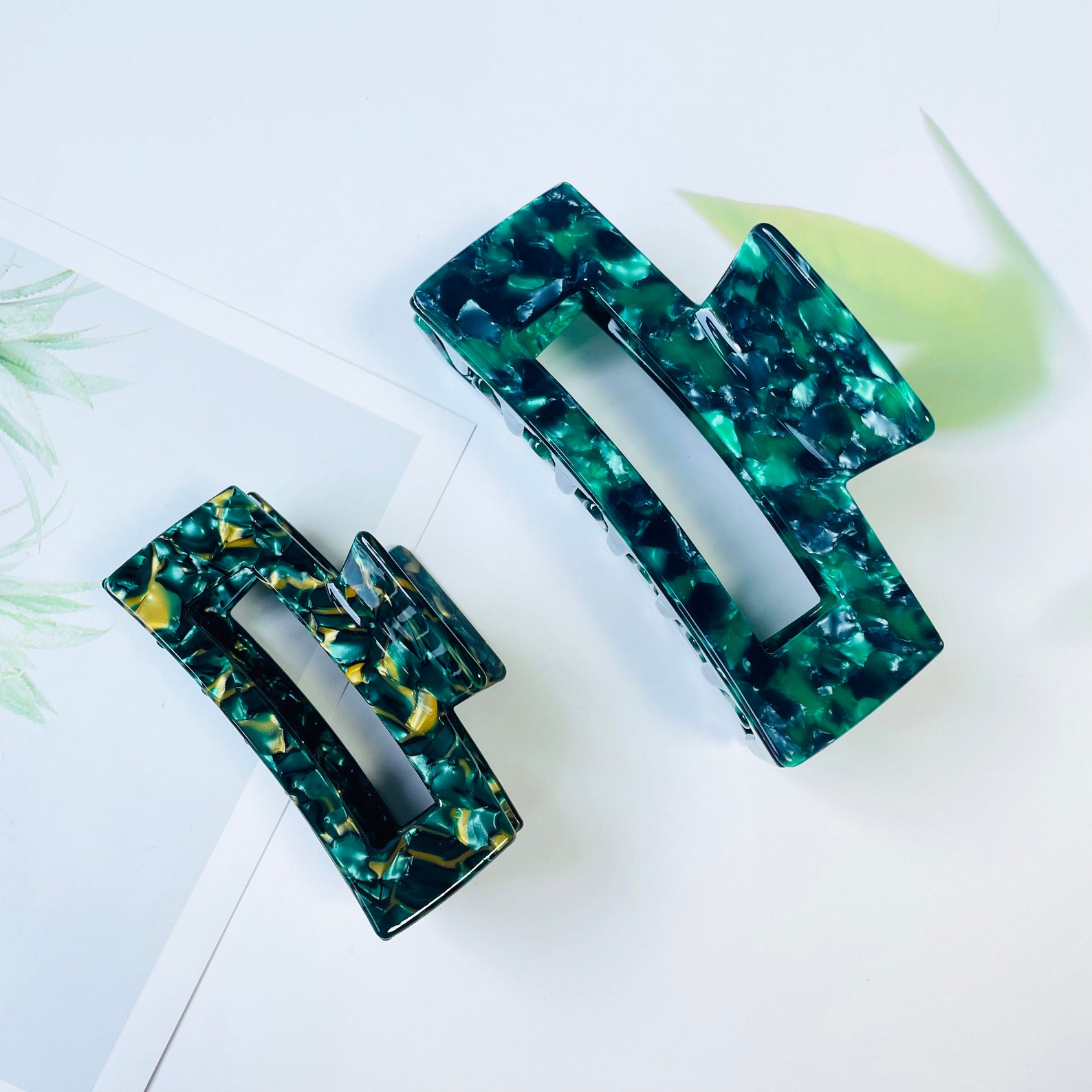 Emerald Green Hair Clips For Women Rectangle Large Hair Claw Acetate Emerald Green Hair Clips For Women Rectangle Large Hair Claw Acetate