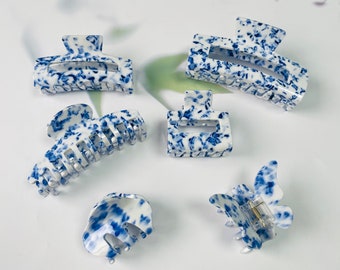 Vintage Blue White Pottery Pattern Hair Claw Clips,Rectangle Hair Clab,Acetate Sheet Hair Claw,Bridal Shower Gift,Hair Accessories for Women