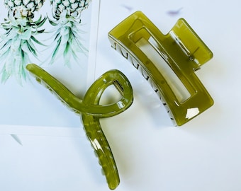 Jelly green hair clips for women, large hair claw for thick hair, large rectangle hair clip, bridal shower gift, hair accessories for girl