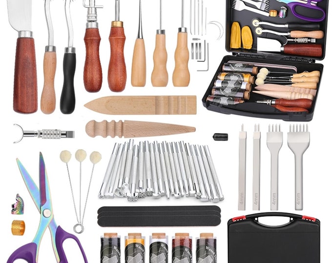 Leather Working Crafting Tools Sewing Kit Stamping Tools With Tool Box ...