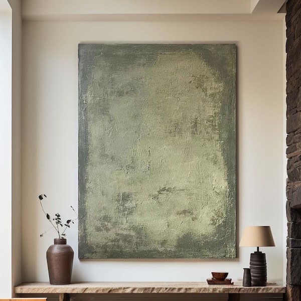 Large Green Texture Painting Green Abstract Painting Green Minimalist Painting On Canvas Wabi Sabi Wall Art Green Texture Wall Art