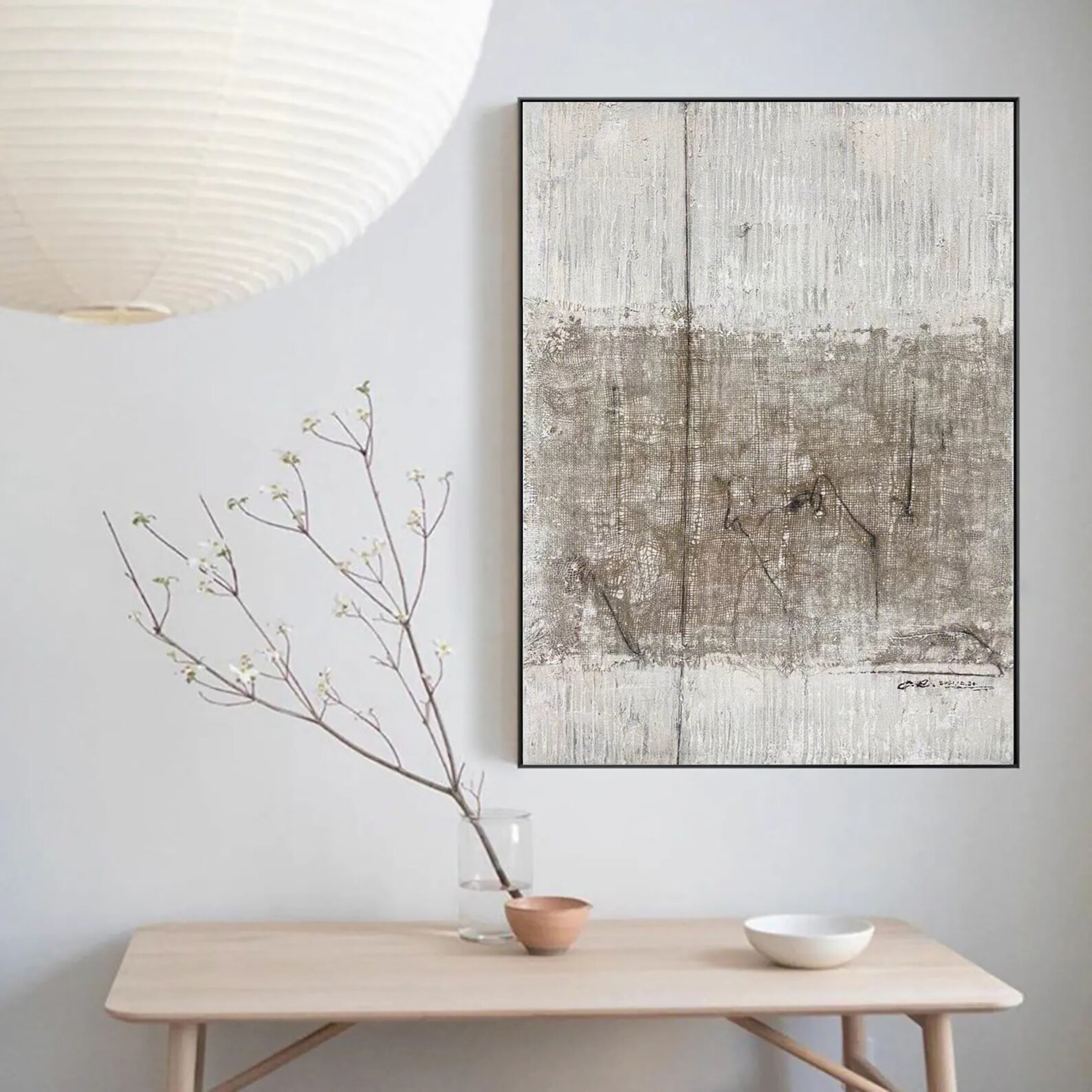 Large Abstract Painting White Grey Wall Art Grey Minimalist Etsy