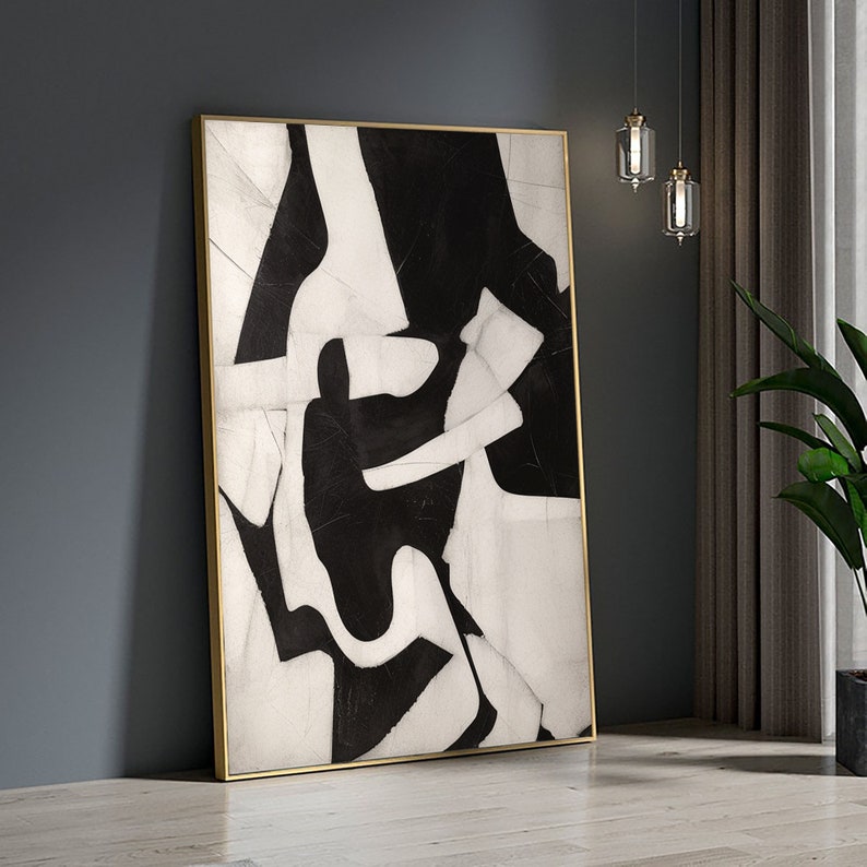 Large Abstract Painting Black and Grey Wall Art Minimalist Art Etsy