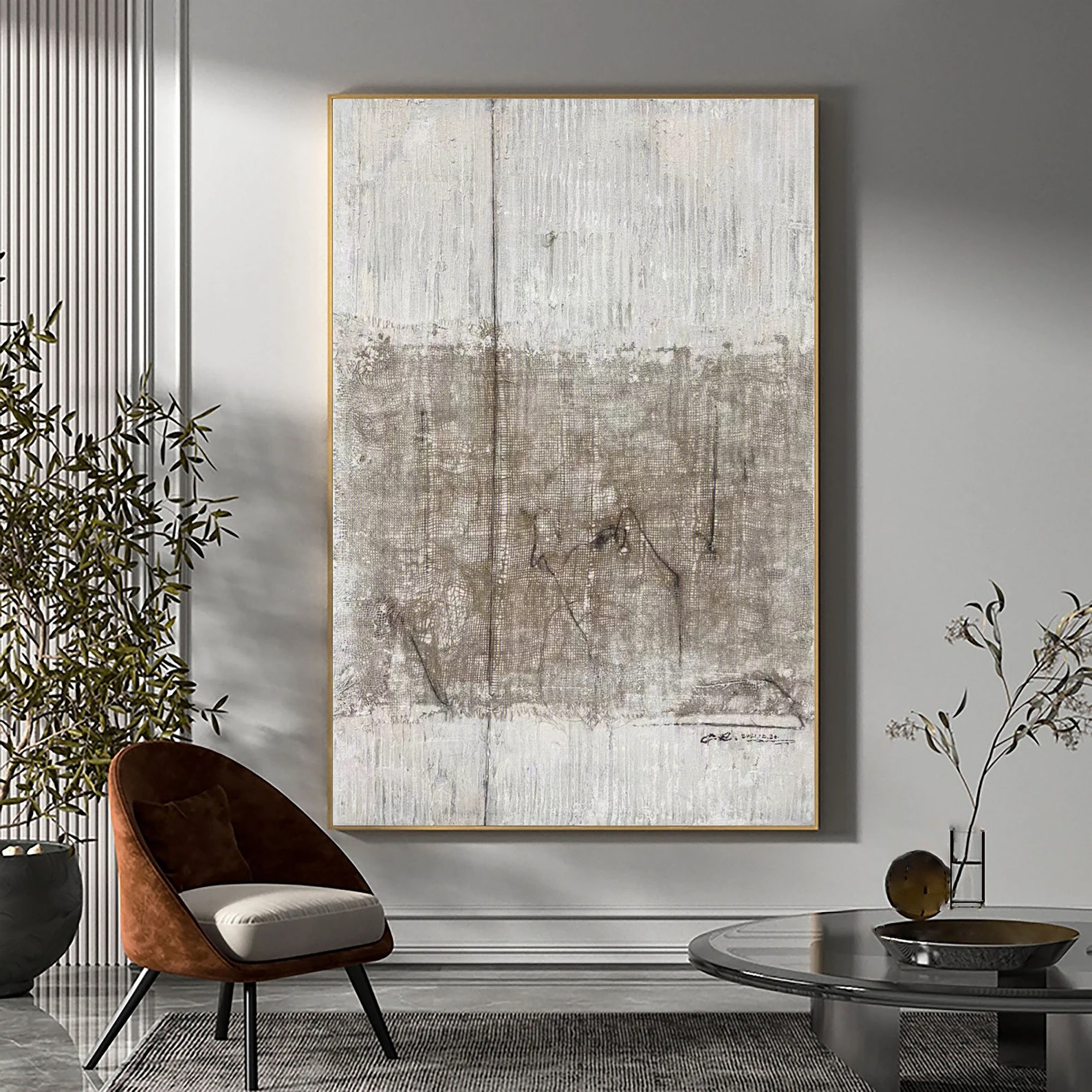 Large Abstract Painting White Grey Wall Art Grey Minimalist Etsy