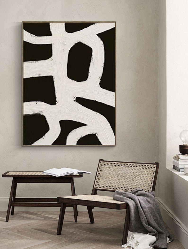 Black White Abstract Wall Art Minimalist Abstract Painting Etsy