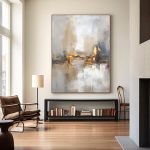 Large Beige Gray Gold Texture Abstract Painting Minimalist Wall Art ...
