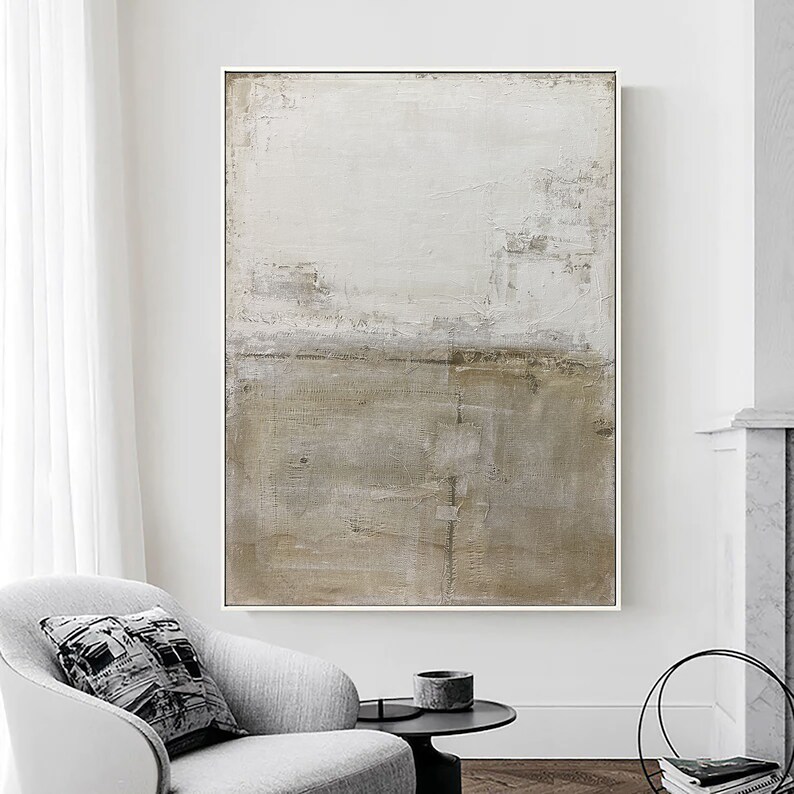 Minimalistisches Wandbild 60x60cm - Beige Wabi Sabi Kunst Mit Strukturierter Leinwand