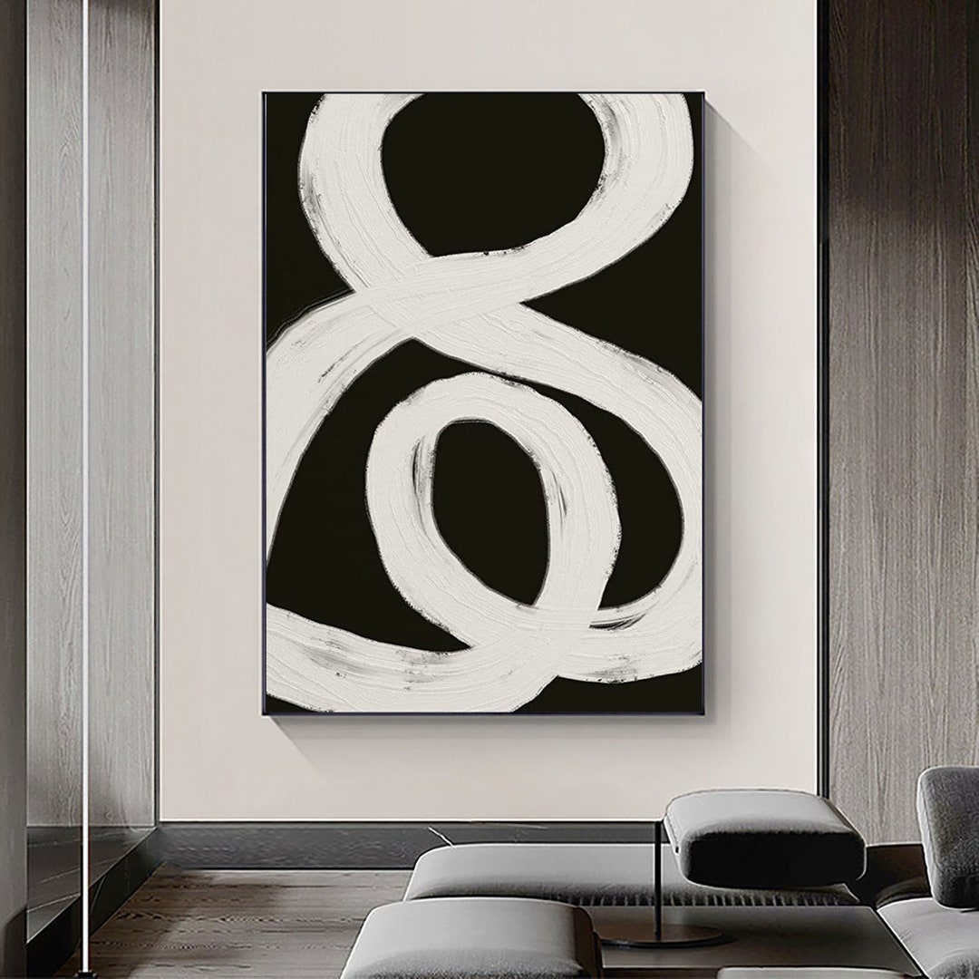 Black and White Abstract Painting Black Abstract Line Art Etsy