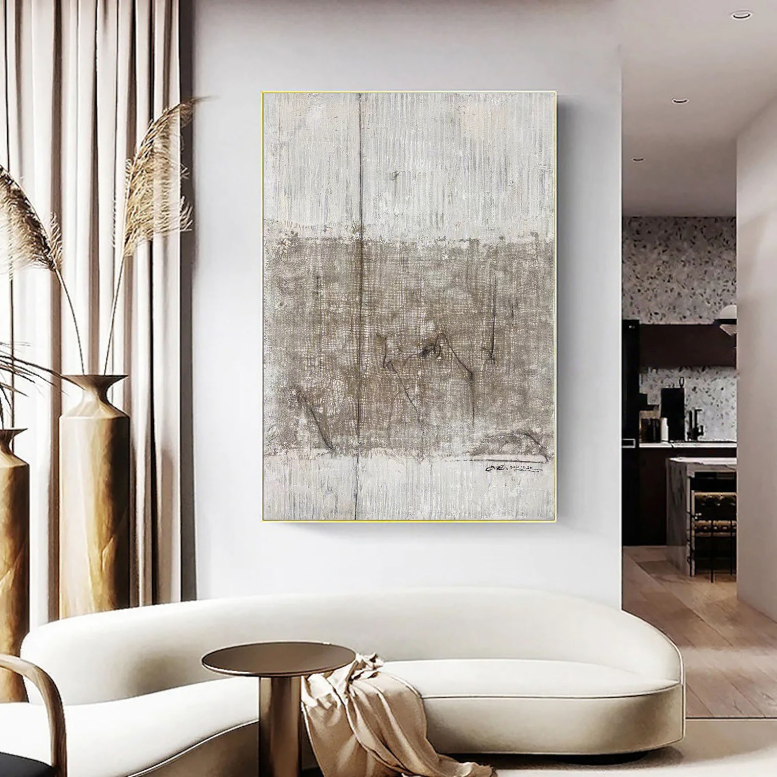 Large Abstract Painting White Grey Wall Art Grey Minimalist Etsy