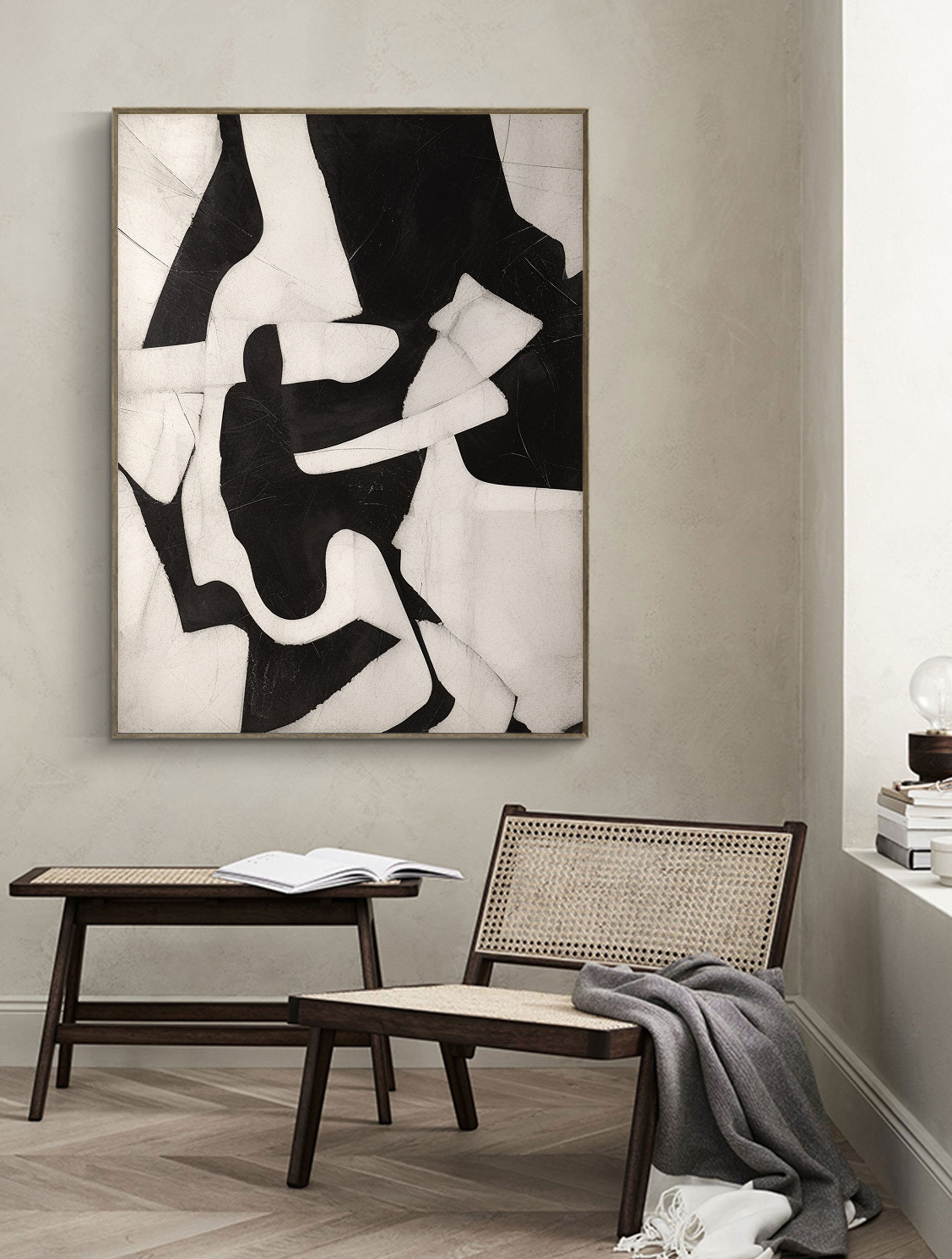 Large Abstract Painting Black and Grey Wall Art Minimalist Art Etsy