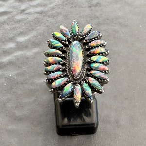 Stunning Opal Sterling Silver 925 Ladies Cluster Ring Adjustable N to R ( US 6.5 to 8.5 )