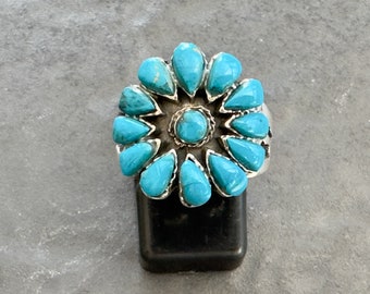 Natural Turquoise Sterling Silver 925 Ladies Ring Adjustable N to R (US 6.5 to 8.5)