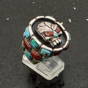 silver925×turquoise×coral skullring Himalayan Turquoise and Coral