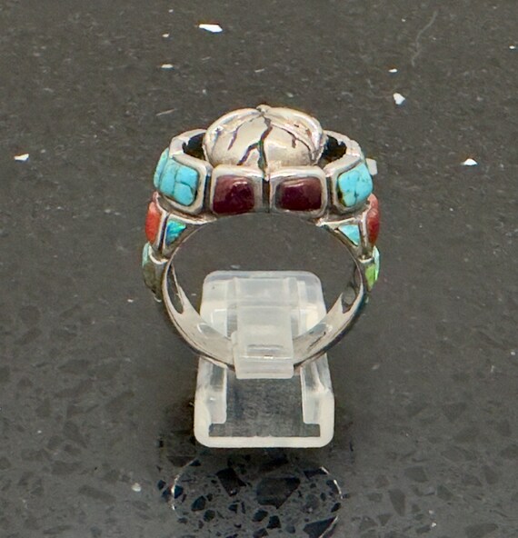 silver925×turquoise×coral skullring Sterling Silver Skull Ring