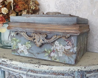 Vintage Chest, Wooden box with 3D decorations, Handmade, Patina Style