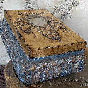 Wooden box with gilding, Memory Box, Jewelry Box, Keepsake Box, Wedding Memory Chest, Wooden Gift Box image 1