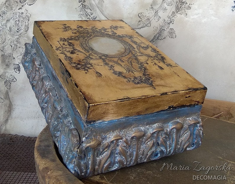 Wooden box with gilding, Memory Box, Jewelry Box, Keepsake Box, Wedding Memory Chest, Wooden Gift Box image 1