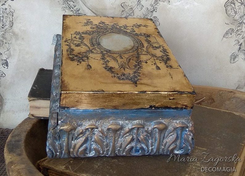 Wooden box with gilding, Memory Box, Jewelry Box, Keepsake Box, Wedding Memory Chest, Wooden Gift Box image 5