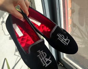 Vintage RALPH LAUREN Purple Label Black Velvet Slippers  display picture 1