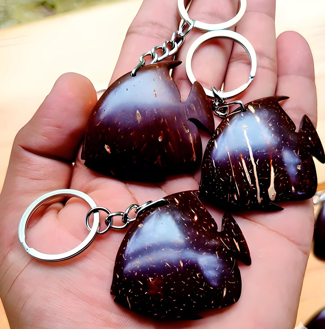 Rustic Fish Keychain | Handcrafted Coconut Shell Key Tag | Eco-friendly ...