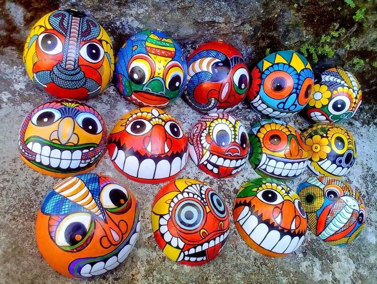 Devil Face Hand Painted Coconut Shell Wall Art Natural Wall Etsy