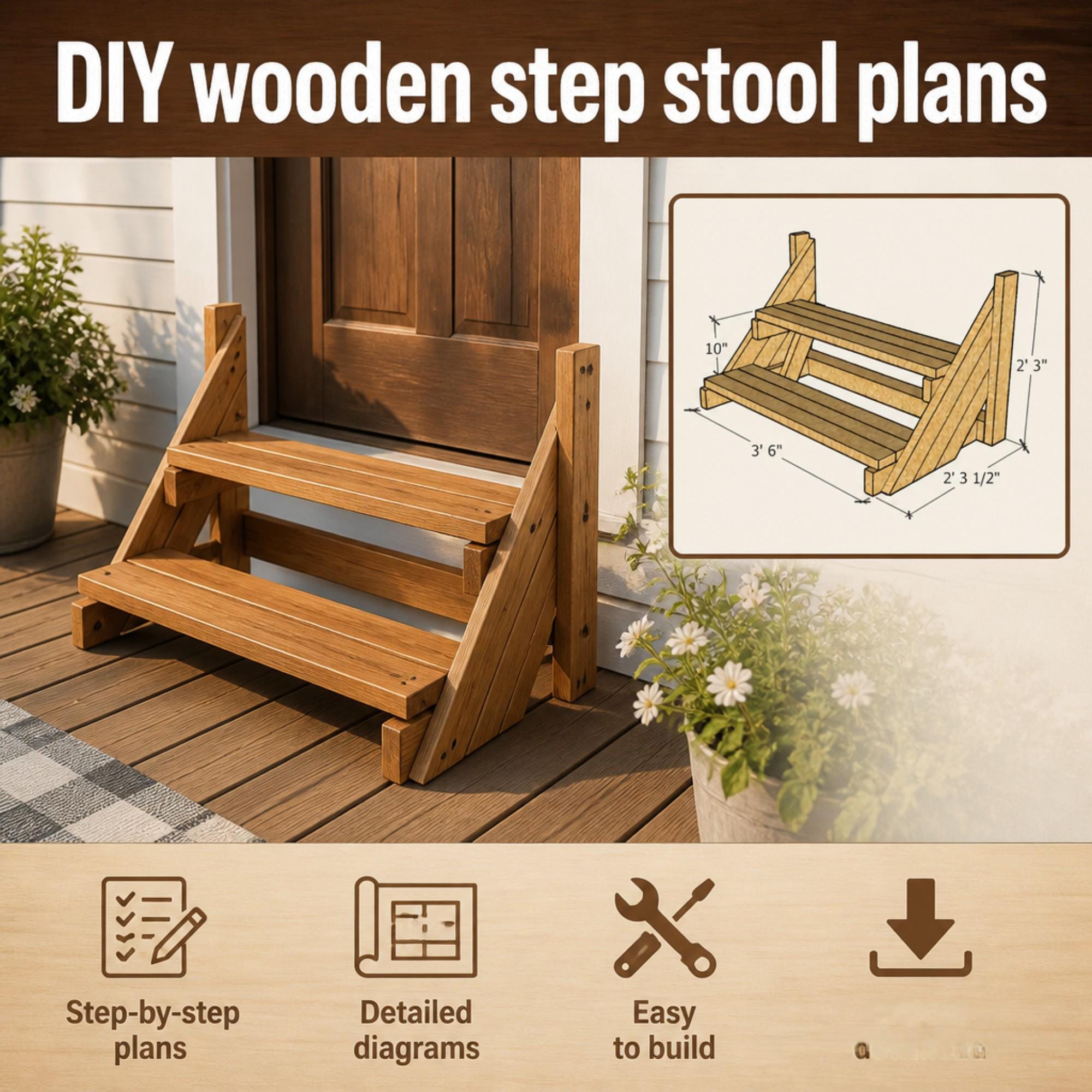 DIY Wooden Step Stool Plans | Step Stool Blueprint PDF | Outdoor Stair ...