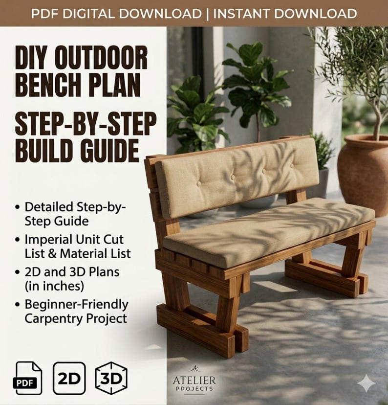 DIY Outdoor Bench Plan PDF ,easy Buildng Bench Project, Rustic Bench ...