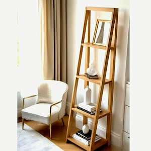 DIY Ladder Bookshelf PDF Plan, Bookshelf Woodworking Guide, Wooden Plant Ladder Plan