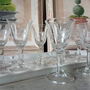Antique shot glasses, vintage gin glasses, liqueur glasses in glass