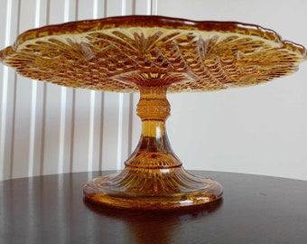 Vintage Taartschotel op Voet, Amberkleur, Art Deco jaren 30, taartplateau, cake stand