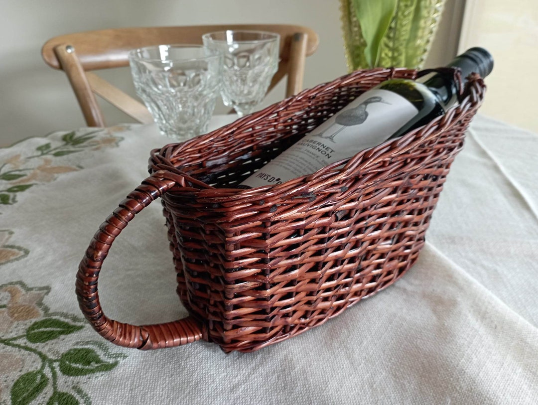 Vintage Wicker Wine Basket Wine Pouring Basket Rattan Bottle Basket Etsy