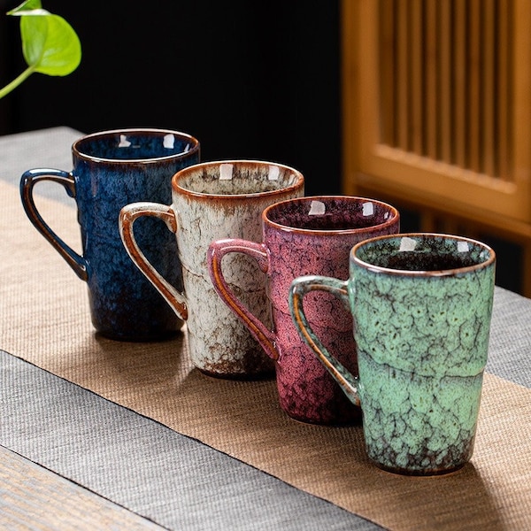 Coffee Mug Japanese Hand-crafted Handmade Tea Ceramic Kiln Glazed Unique Pattern, Colour & Texture Mugs 400ml