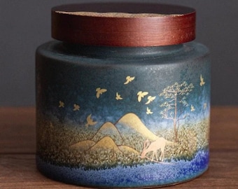 Gold Deer Tea Container Storage Tea Coffee Food Handmade Ceramic