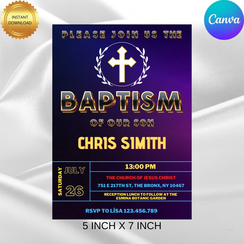 Printable Christening Invitation Template Baptism Invitation Etsy