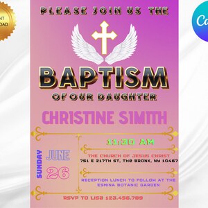 Printable Baptism Invitation Girl Editable Baptism Template - Etsy