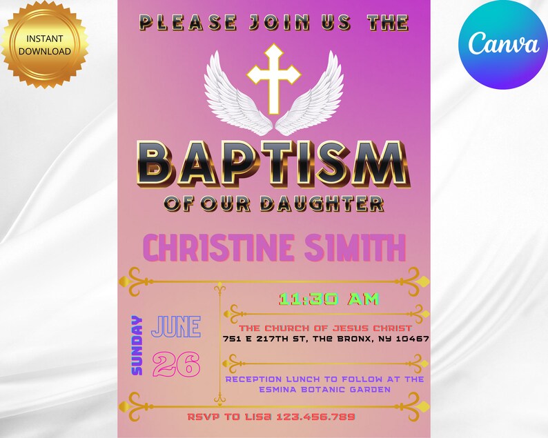 Printable Baptism Invitation Girl Editable Baptism Template Etsy