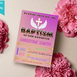 Printable Baptism Invitation Girl Editable Baptism Template - Etsy