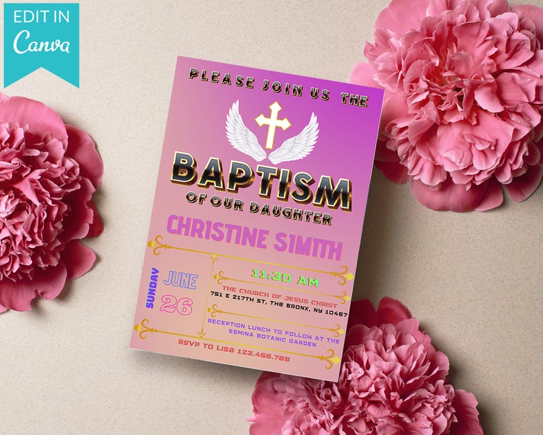 Printable Baptism Invitation Girl Editable Baptism Template Etsy