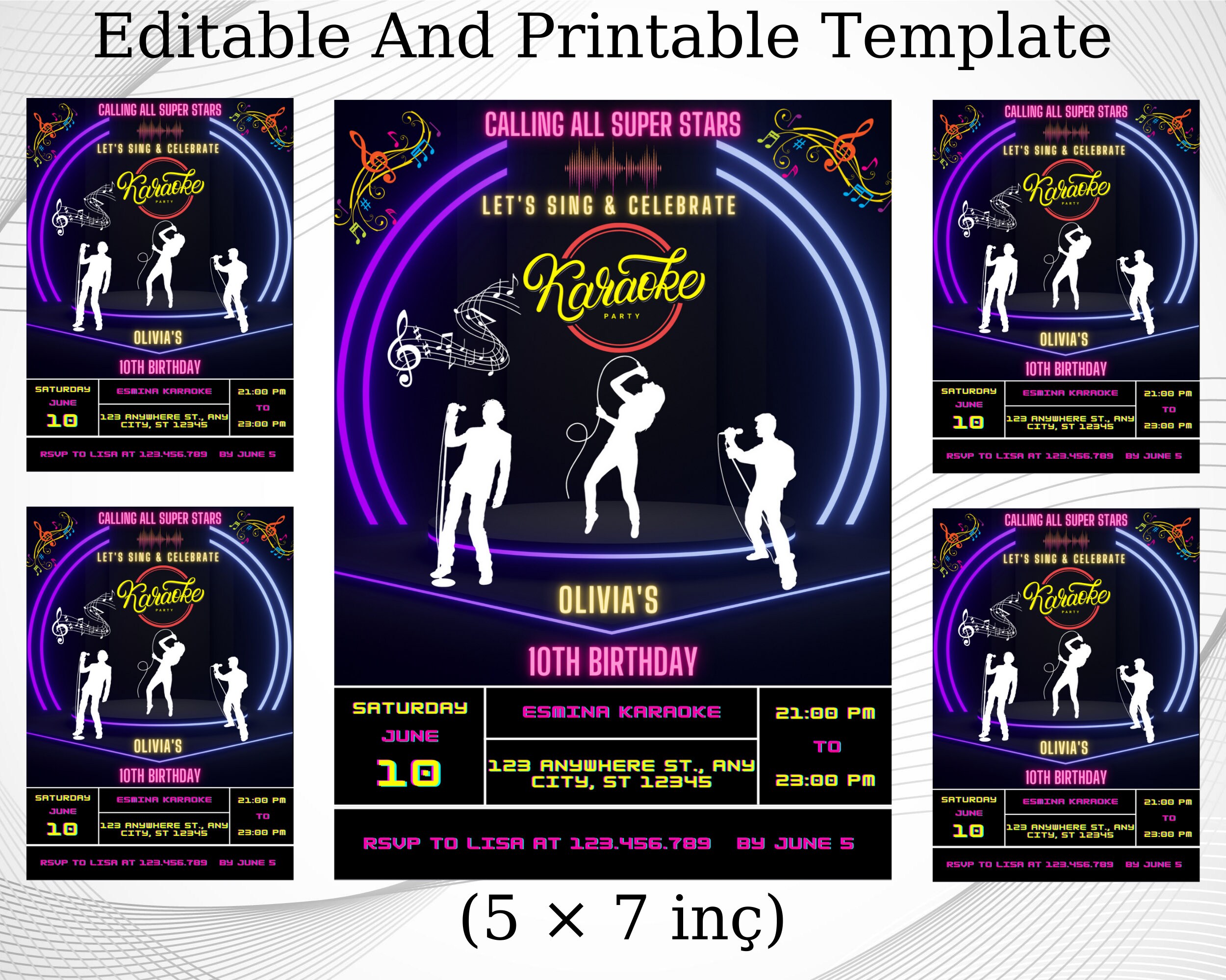 Printable Karaoke Party Invitation Template Birthday Party Etsy