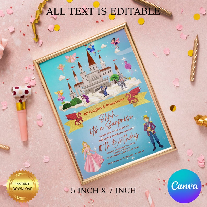 Surprise Birthday Party Invitation Template Editable Castle Etsy