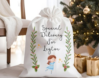 personalised santa sack, Sugar plum fairy, Christmas sack, Christmas nutcracker, girl, boy, Christmas Eve box, first Christmas gift
