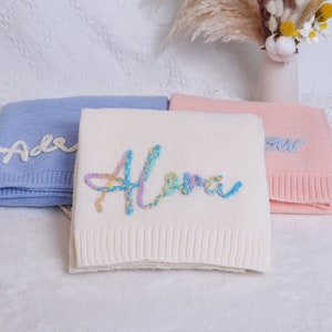 Couverture pour bébé en tricot personnalisé, cadeau personnalisé de baby shower pour nouvelle maman, emmailloter prénom nouveau-né, cadeau pour bébé, couverture de poussette, doux et respirant