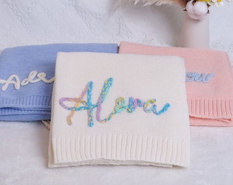 Op maat gebreide babydeken, gepersonaliseerde nieuwe moeder babyshower cadeau, pasgeboren naam inbakerdoek, cadeau voor baby, kinderwagendeken, zacht ademend