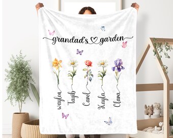 Personalized Mom's Garden Blanket,Mom Blanket with Kids Name,custom Grandma Gift,Custom Birth Flower Blanket,Gift for Mom from Daughter/Son