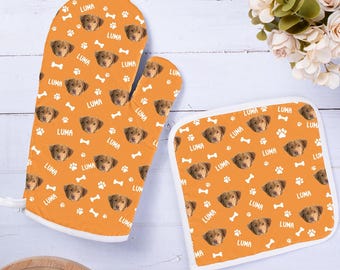 Custom dog faces oven gloves, Pot Holders personalized pet photo oven mitts, chef gifts,  custom catface mitt,Kitchen Oven Mittens