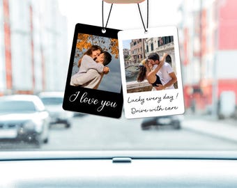 Aromatizador de carro personalizado com foto, decoração para carro com imagem e texto personalizados, aromatizador de carro dupla face, decoração para retrovisor.
